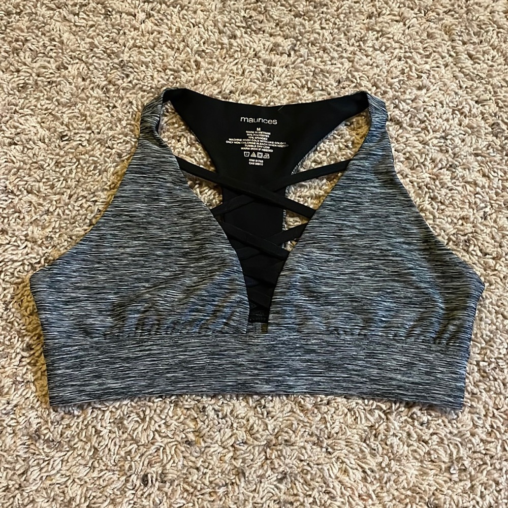 Adorable gray and black sports bra